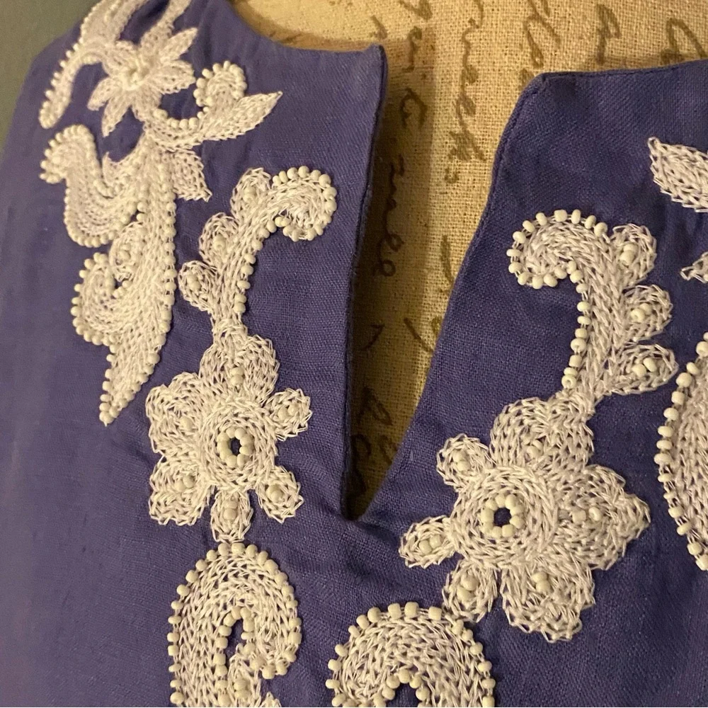 Talbots blouse womens 1X embroidered 100% linen Purple Top summer resort elegant - Picture 6 of 8
